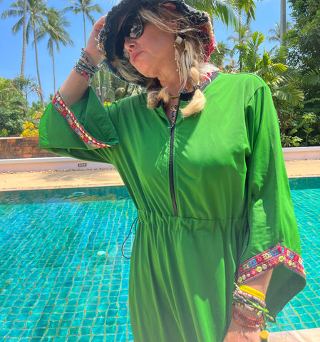 Swimwear dress Dr2302cs-Ethnic style - Green 72 Medium