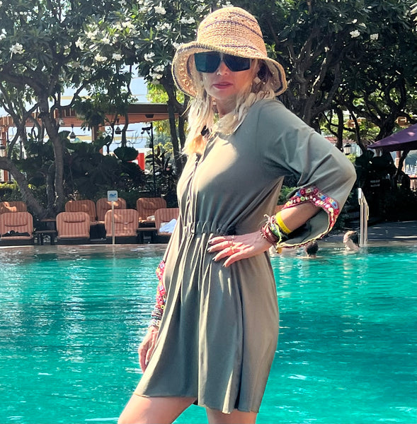 Swimwear dress Dr2302bs-Ethnic style - Kaki short length