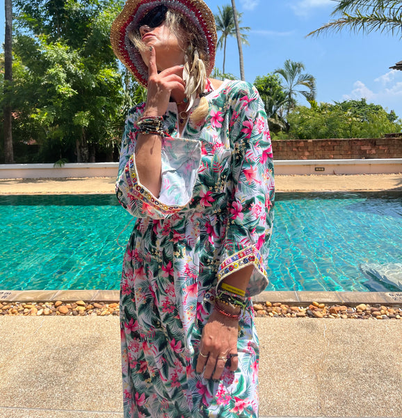 Swimwear dress Dr2302cs-Ethnic style - whleaves Medium