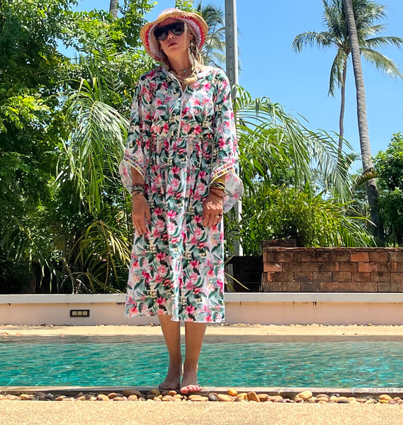 Swimwear dress Dr2302cs-Ethnic style - whleaves Medium