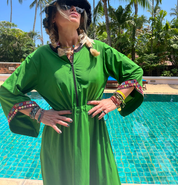 Swimwear dress Dr2302cs-Ethnic style - Green 72 Medium
