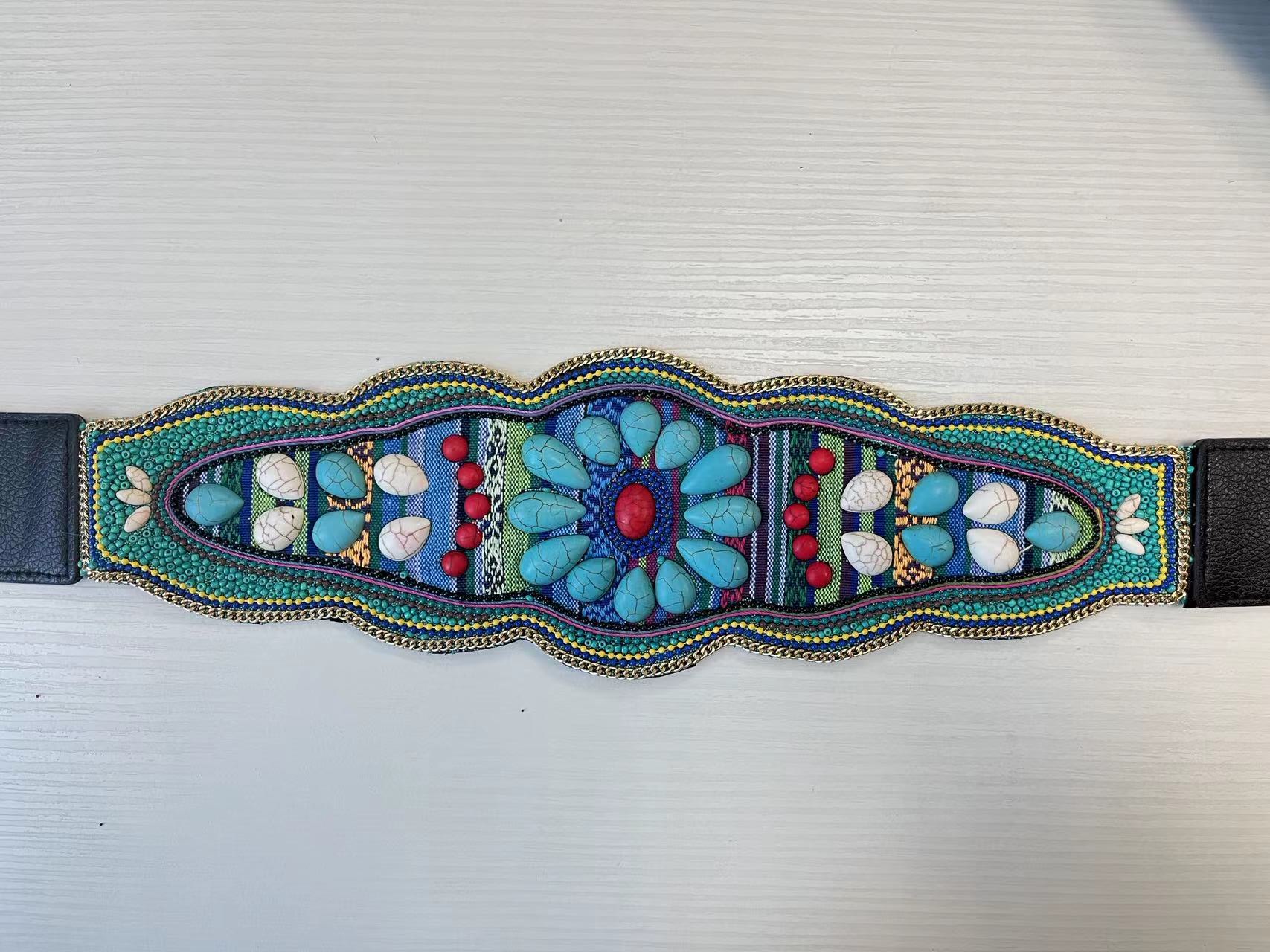 Wide belt with colorful beads LPRBE2212- Turquoise
