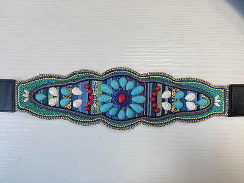 Wide belt with colorful beads LPRBE2212- Turquoise