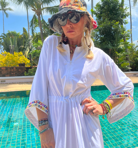 Swimwear dress Dr2302as-Ethnic style White Long