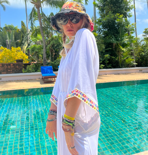 Swimwear dress Dr2302as-Ethnic style White Long