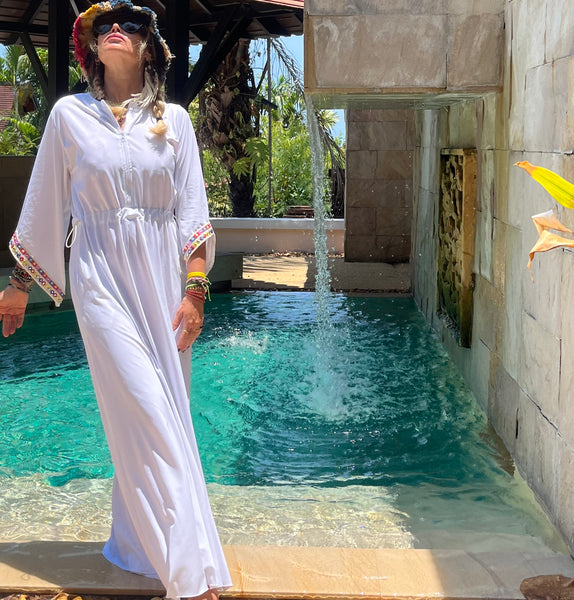 Swimwear dress Dr2302as-Ethnic style White Long