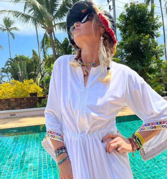 Swimwear dress Dr2302as-Ethnic style White Long