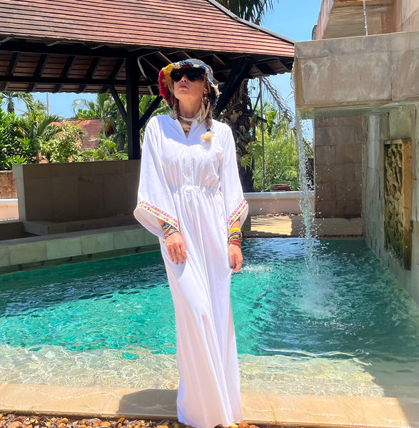 Swimwear dress Dr2302as-Ethnic style White Long