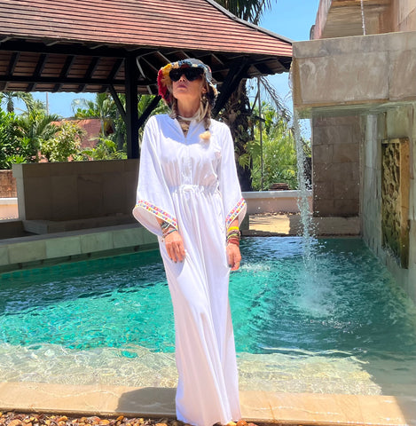 Swimwear dress Dr2302as-Ethnic style White Long