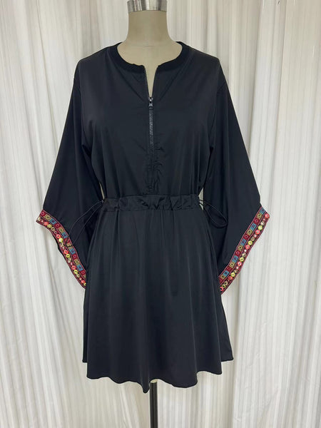 Swimwear dress Dr2302cs-Ethnic style - Black short length
