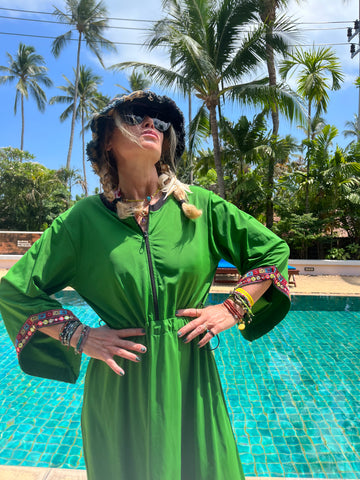 Swimwear dress Dr2302bs-Ethnic style - Green 72 short length