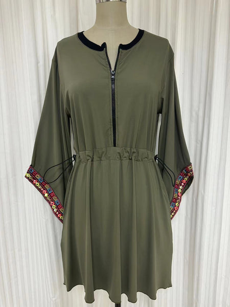 Swimwear dress Dr2302bs-Ethnic style - Kaki short length