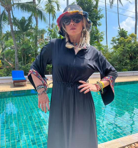 Swimwear dress Dr2302cs-Ethnic style - Black Medium