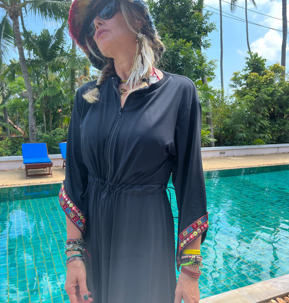 Swimwear dress Dr2302cs-Ethnic style - Black Medium