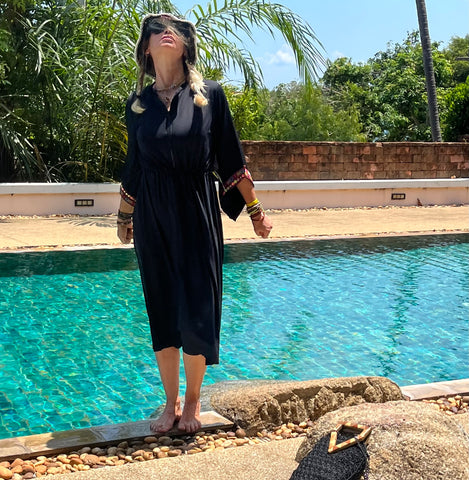Swimwear dress Dr2302cs-Ethnic style - Black Medium