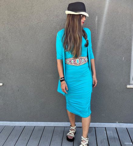 Swimsuit - D2202S Dress with straps - TURQUOISE
