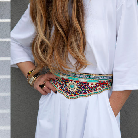 Wide belt with colorful beads LPRBE2205- Blue