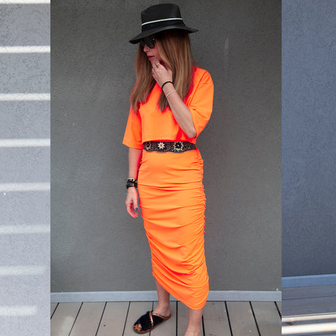 Swimsuit - D2201S Dress with straps - Fluo Orange - ankle length