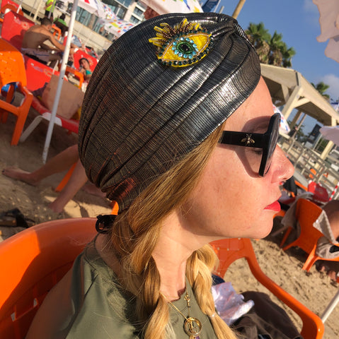 NEW IN! Golden Headwrap with yellow embroidered eye