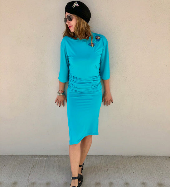 Nouveau!!! Robe maillot D2051S turquoise avec broderies