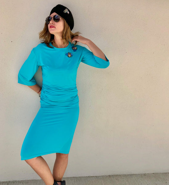 Nouveau!!! Robe maillot D2051S turquoise avec broderies