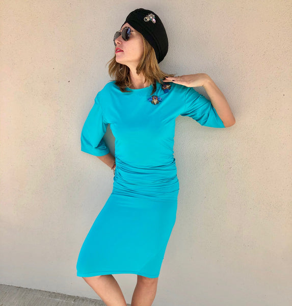 Nouveau!!! Robe maillot D2051S turquoise avec broderies
