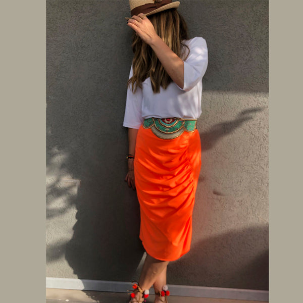 Jupe maillot SK2151S à drapés - orange