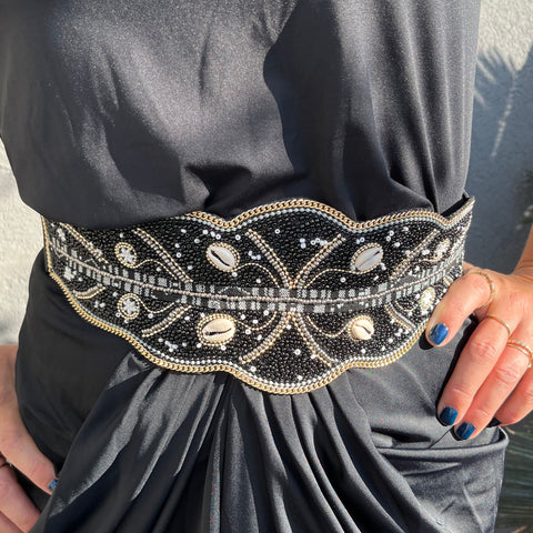 Wide belt with colorful beads LPRBE2206- Black