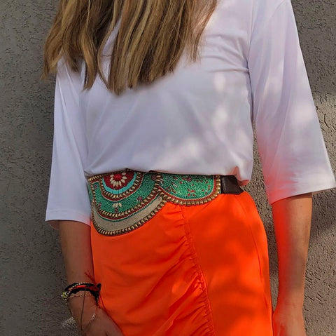 Wide belt with colorful beads LPRBE2203- Turquoise