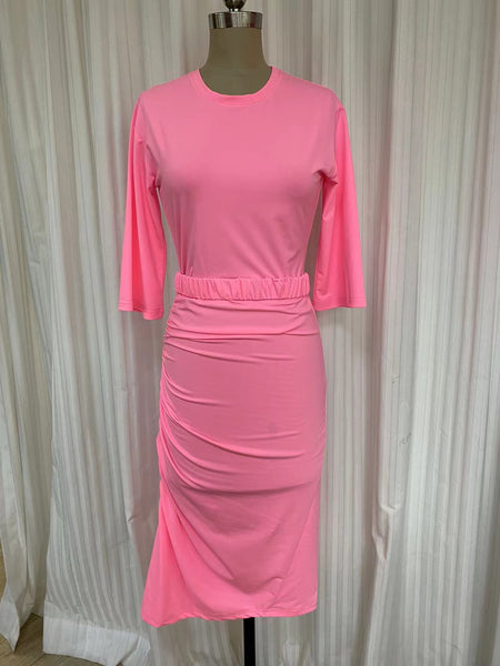 Swimsuit - Dress D2051S Fluo pink with elasticated belt