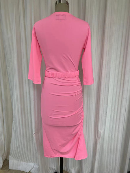 Swimsuit - Dress D2051S Fluo pink with elasticated belt
