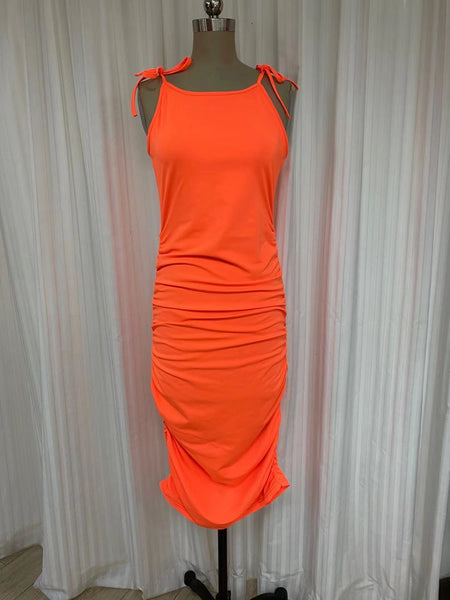 Swimsuit -Robe bretelles  D2201S  - Orange fluo - Longueur chevilles
