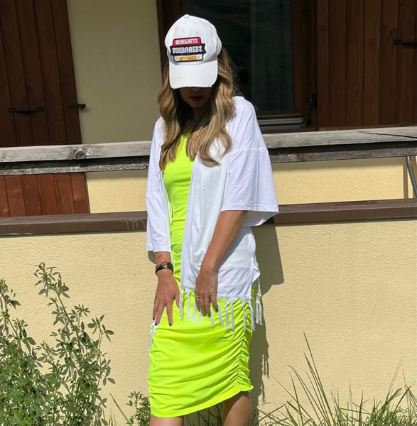 Swimsuit - D2202S Dress with straps - Fluo yellow